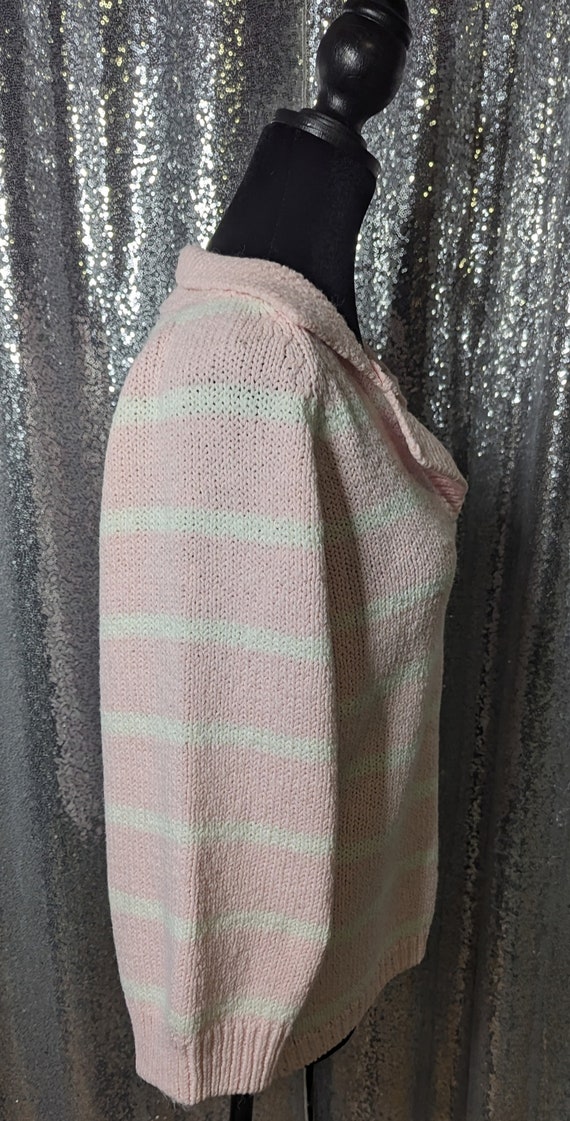 Vintage 80s Preppy Style Striped Pink Sweater M - image 3
