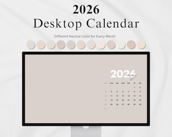 Calendario per sfondi desktop 2026 Colori neutri Organizzatore digitale per desktop Sfondo estetico Sfondo per Mac Sfondo per laptop Computer