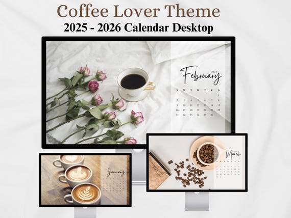 2026 Coffee Lover Desktop Calendar | Neutral Aesthetic Wallpaper for Laptop, PC & MacBook | Digital Download | Monthly Organizer