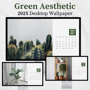 2025 Desktop Wallpaper Calendar Digital Desktop Organizer Desktop Calendar Aesthetic Macbook Wallpaper Laptop Wallpaper Green Plants
