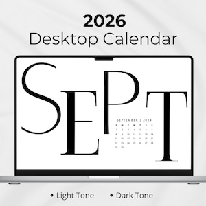 Calendario de escritorio 2026: Estética minimalista neutra / Descarga digital para portátil, MacBook, PC / Fondo de planificador mensual