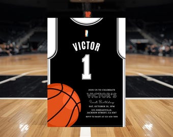 San Antonio Spurs Basketball Birthday Invitation Template Editable Kids Party Invite NBA Jersey Style Boys Sports Birthday Canva Printable