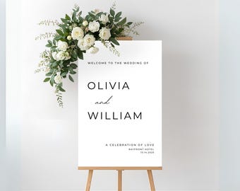 Minimalist Wedding Welcome Sign Template Editable Wedding Entrance Sign Elegant Wedding Poster Modern Elopement Welcome Sign Canva Printable