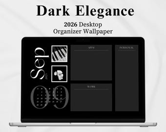 Tapeta na pulpit 2026 Kalendarz cyfrowy Organizer na pulpit Estetyczna minimalistyczna tapeta Tapeta na Macbooka Laptop Windows Ciemna tapeta