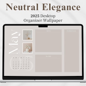Calendario per sfondo desktop 2025 / Organizzatore digitale per desktop Sfondo minimalista estetico Sfondo per Macbook Computer portatile Beige neutro