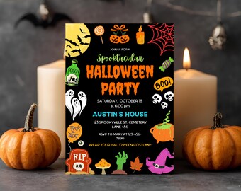 Mall för Halloween-festinbjudan Inbjudan till Halloween-kostymfest Redigerbar Halloween-inbjudan Barn Spöklik Halloween-inbjudan Canvas