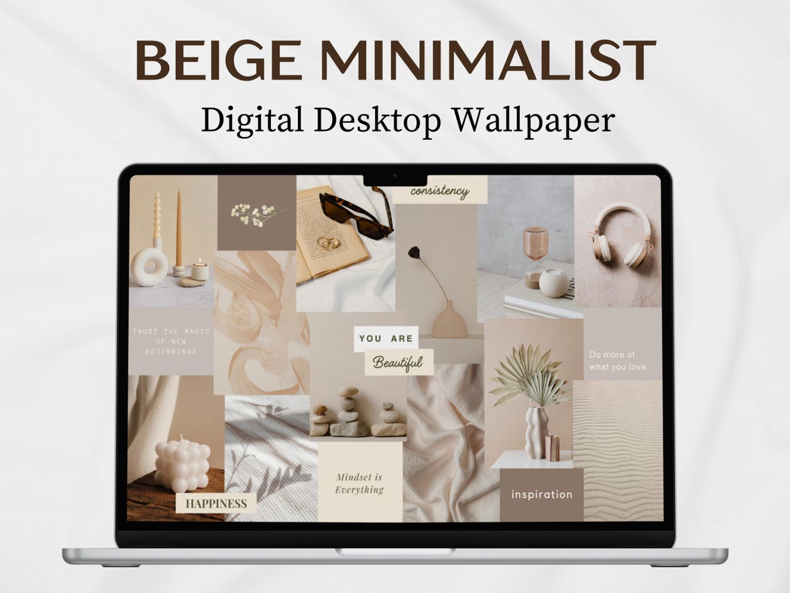 Beige Minimalist Desktop Wallpaper | Desktop Organizer MacBook