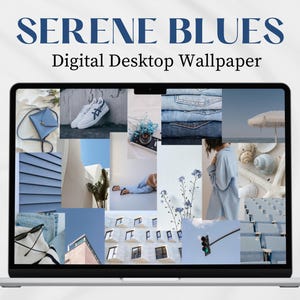 Sfondo digitale per desktop / Sfondo estetico blu Moodboard Sfondo per Macbook Sfondo per laptop Organizzatore di sfondi digitali Collage