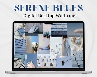 Digital Desktop Wallpaper | Blue Aesthetic Wallpaper Moodboard Macbook Wallpaper Laptop Wallpaper Digital Wallpaper Organizer Collage