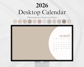 Sfondo del calendario desktop beige 2026: sfondo per Macbook, sfondo per laptop, sfondo minimalista per organizer (download digitale)