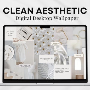 Sfondo desktop con estetica bianca / Collage minimalista per laptop, MacBook e PC / Download digitale, design con estetica neutra