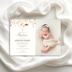 Wildflower Baptism Invitation Girl: Editable Photo Template (Digital Download Canva 5x7&quot; PDF)