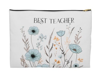 Borsa per il trucco personalizzata, Borsa per il trucco con fiori blu, Borsa per cosmetici, Regalo per la sposa, Regalo per le damigelle d'onore, Regalo per la mamma, Regalo per l'insegnante,