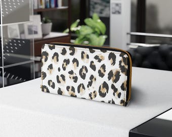 Elegante cartera con cremallera y estampado de leopardo. Organizador elegante para uso diario. Regalo perfecto para ella. Accesorio de moda. Cartera con estampado animal.