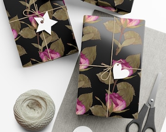 Floral Gift Wrap Paper, Elegant Rose Gift Wrap, Eco-Friendly Wrapping Paper, Birthday Gift Wrap, Holiday Wrapping Paper