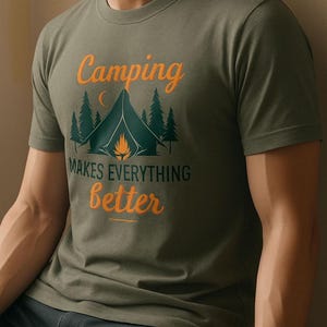Camping Themed T-Shirt, Outdoor Adventure Tee, Nature Lover Gift, Summer Camp Shirt, Outdoor Enthusiast Apparel, Fun Family Camping Wear