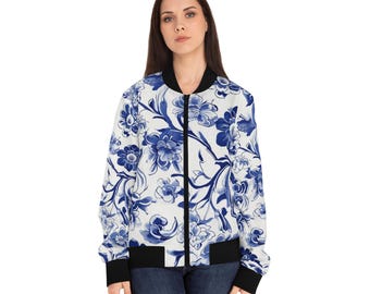 Chaqueta bomber con estampado floral para mujer, prenda elegante, chaqueta bomber floral, chaqueta de moda, moda de primavera, ropa informal