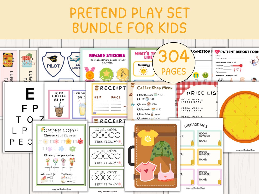 Dramatic Play Kit Playtime Worksheets Teacher Doctor Restaurant Play ...