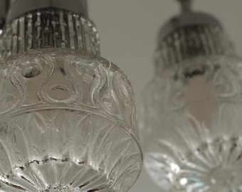 1970s Chandelier. Steel and Glass. Vintage