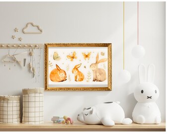 Bunny & Butterfly Wall Art, Neutral Nursery Decor