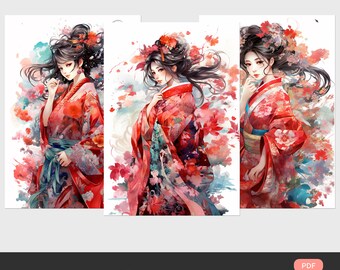 Blooming Kimono Girls Coloring Book (Printable PDF)