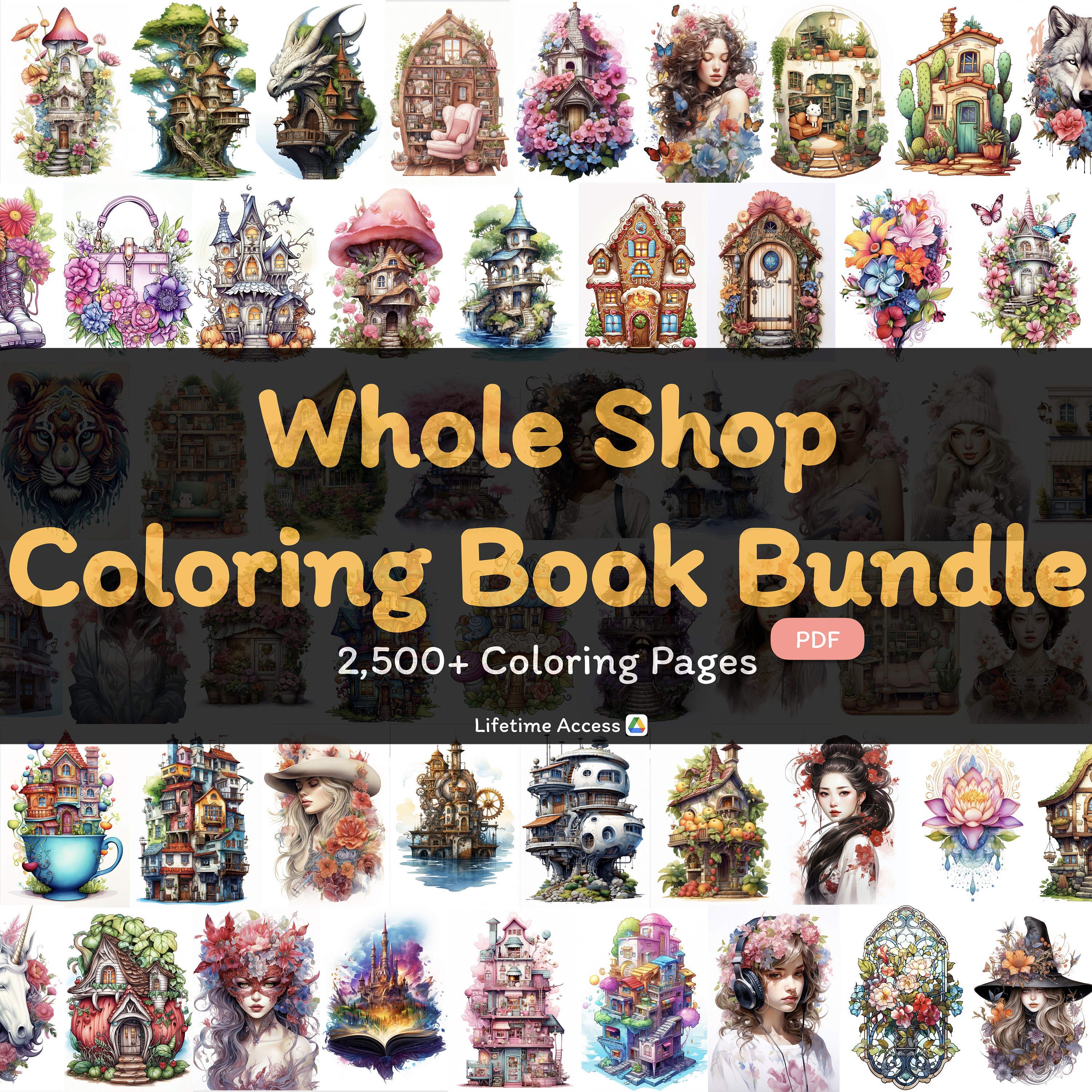 2,500+ Coloring Pages: Whole Shop Coloring Book Bundle (printable PDF ...