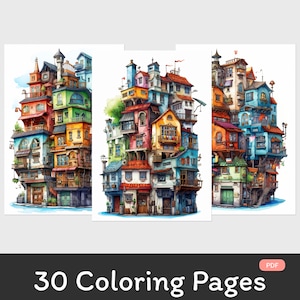 Adult Coloring Book: Colorful Pocket Towns | Instant Download | Printable PDF | Coloring Book | Coloring Page