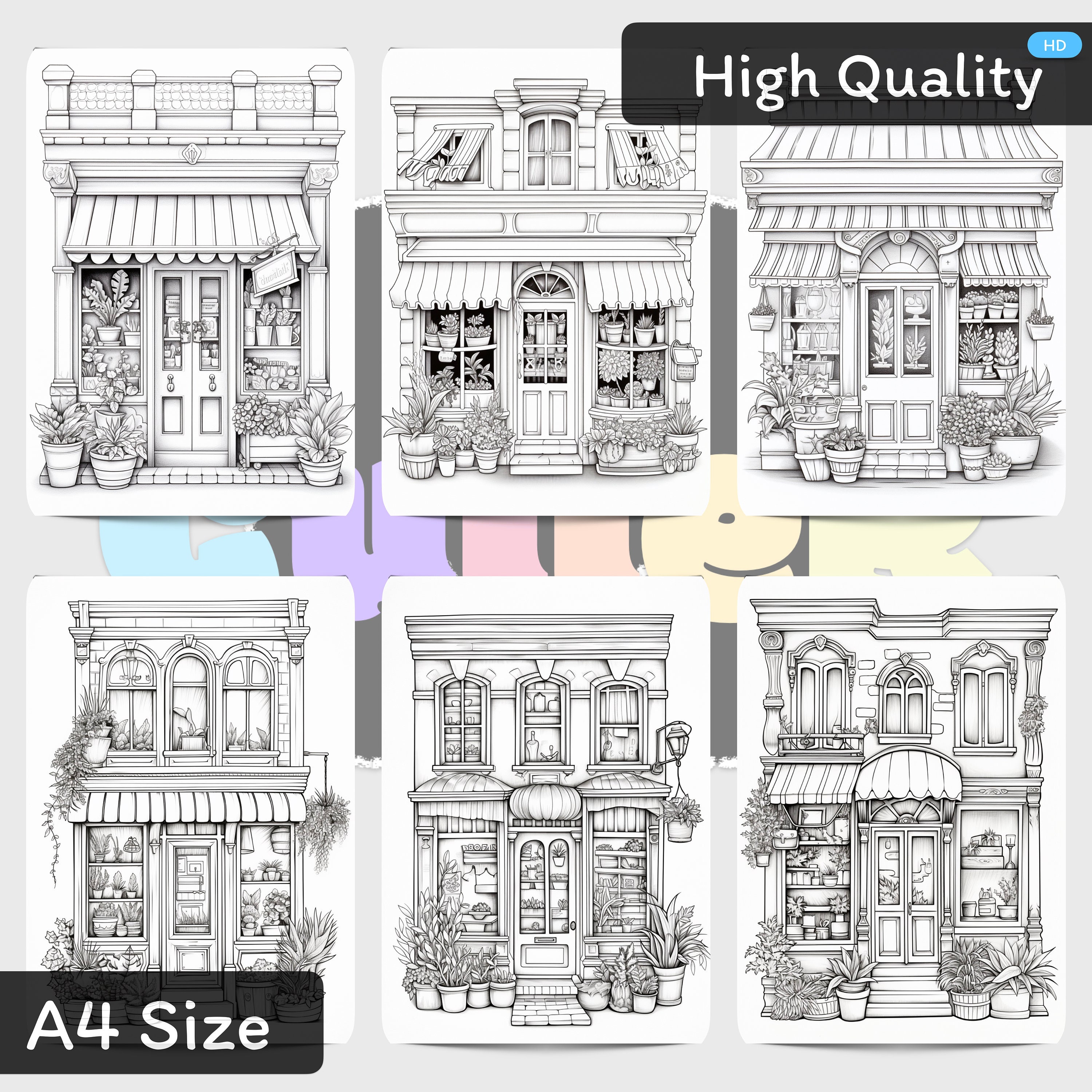 Charming Storefronts Coloring Book: 31 Page Printable Designs (PDF ...
