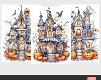 Fantasy Pumpkin Houses Coloring Book: 31 Printable Pages (PDF)