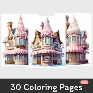 Adult Coloring Book: Fantasy Ice Cream Houses | Instant Download | Printable PDF | Coloring Book | Coloring Page