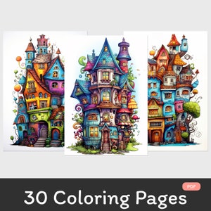 Adult Coloring Book: Fantasy Doodle Houses | Instant Download | Printable PDF | Coloring Book | Coloring Page