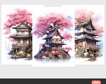 Japanese Houses Coloring Book: 31 Printable Pages (PDF)