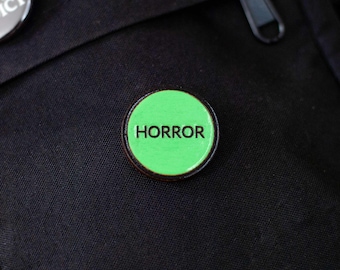VHS Horror Label Pin | Movie Accessory for Backpack, Shirt, or Tote Bag