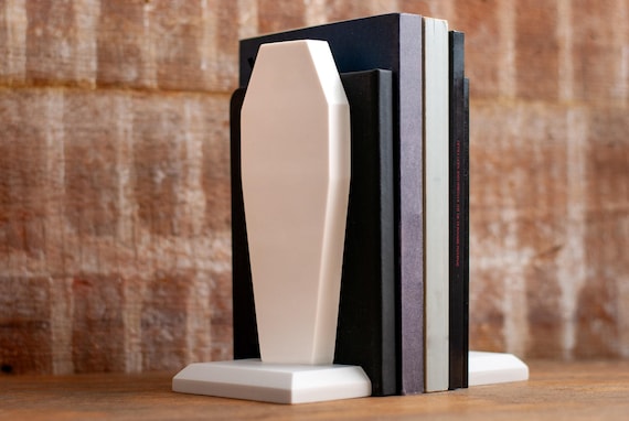 Marble Coffin Bookends, Unique Bookends for Gothic Home, Halloween Coffin Decor & Spooky Gift Idea for Book Lovers