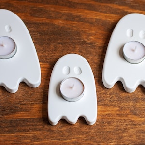 Handcrafted Ghost Tea Light Holder Set: Spooky Home Decor