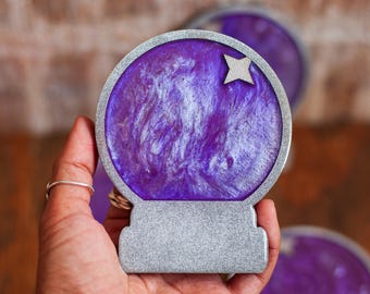Crystal Ball Coasters: Resin & Cork, Witchy Decor - Set of 4