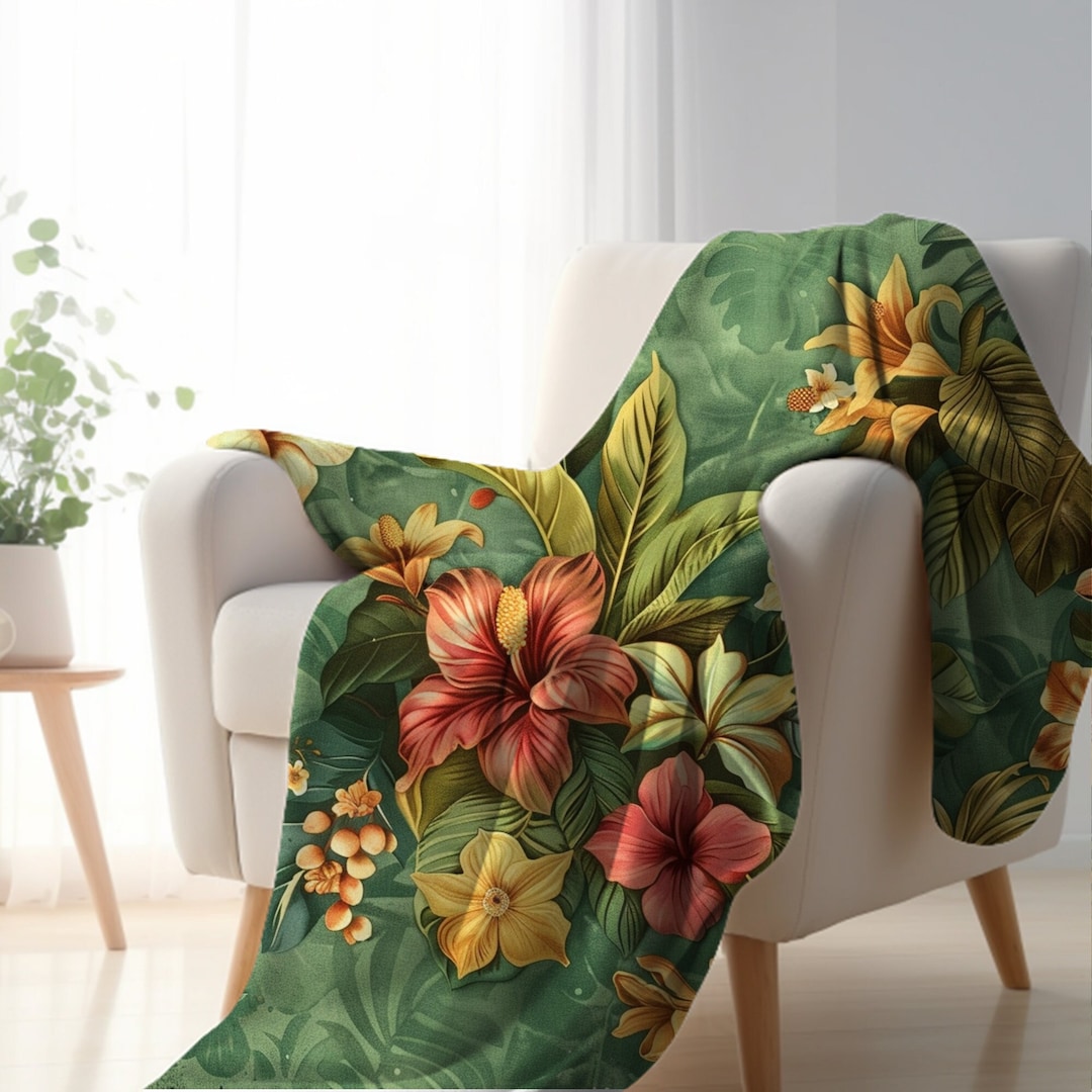 Soft Botanical Blanket, Exotic Floral Throw Blanket, Botanical Decor ...