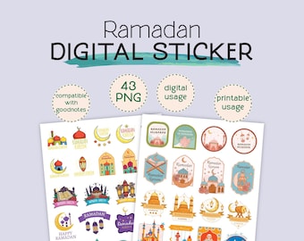 Bellissimi adesivi islamici per il Ramadan / Disegni emotivi / Pronti per Goodnotes / Stampa facile / Download digitale