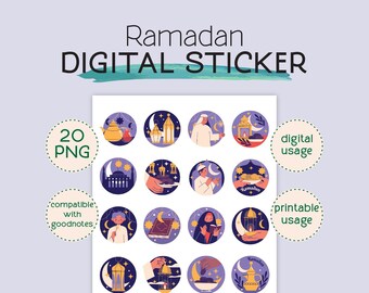 Exquisito conjunto de pegatinas digitales de Ramadán / Emociones y diseños islámicos / Compatible con Goodnotes / Descarga instantánea / Pegatina imprimible