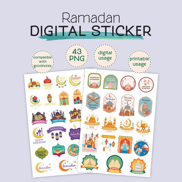 Bellissimi adesivi islamici per il Ramadan / Disegni emotivi / Pronti per Goodnotes / Stampa facile / Download digitale