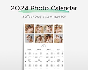 Calendario multifoto, Calendario 2024, Pianificatore di calendario, Calendario stampabile, Calendario digitale, Modello di calendario, Calendario fotografico 2024