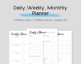 Daily, Weekly, Monthly Planner: Effective and Practical Digital Downloadable Set with Printable Planner and Paper Planner for Goal Setting