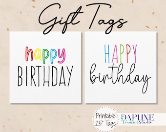 Etiquetas de presente de feliz aniversário para impressão – Conjunto digital fofo em tons pastéis – 2 designs em PDF + PNG – Download instantâneo para presentes e agendas
