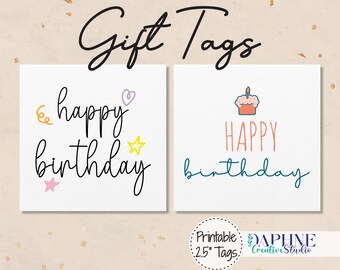 Etiquetas para presente de Feliz Aniversário – Imprimíveis, fofas e coloridas | Conjunto de etiquetas de aniversário infantil – Download instantâneo em PDF