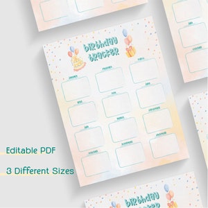 Birthday Tracker Birthday Anniversary Tracker Birthday Calendar Birthday Planner Digital Planner Birthday  Printable Birthday Planner