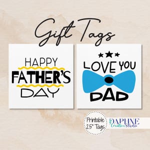 Etiquettes cadeaux imprimables pour la fête des pères - Je t'aime papa et conceptions heureuses de fête des pères - Etiquettes cadeaux drôles et mignonnes de 2,5 pouces - Téléchargement instantané pour des cadeaux