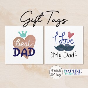 Best Dad & I Love My Dad druckbare Geschenkanhänger - Vatertagstags - Digitale Etiketten für Papa - Sofortiger Download - Schnurrbart, Fliege, Danke, Papa
