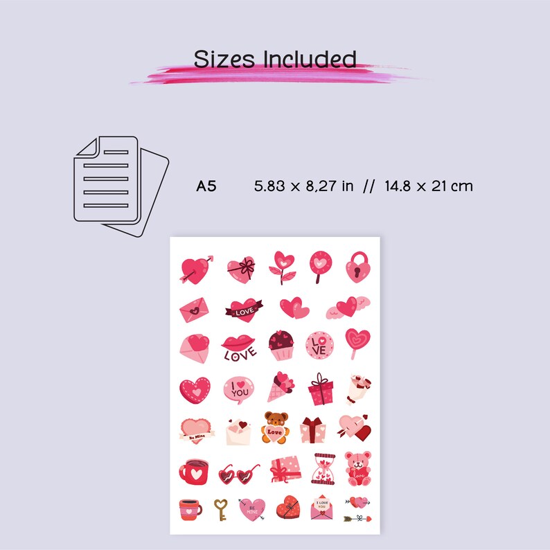 Puede incluir: Una hoja de pegatinas de San Valent&iacute;n con corazones rosas y rojos, cupcakes, ositos de peluche y otros dise&ntilde;os rom&aacute;nticos. Las pegatinas miden 5,83 pulgadas por 8,27 pulgadas, o 14,8 cent&iacute;metros por 21 cent&iacute;metros.