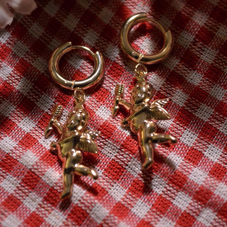 Gold Cupid Angel Cherub Valentine’s Day Earrings