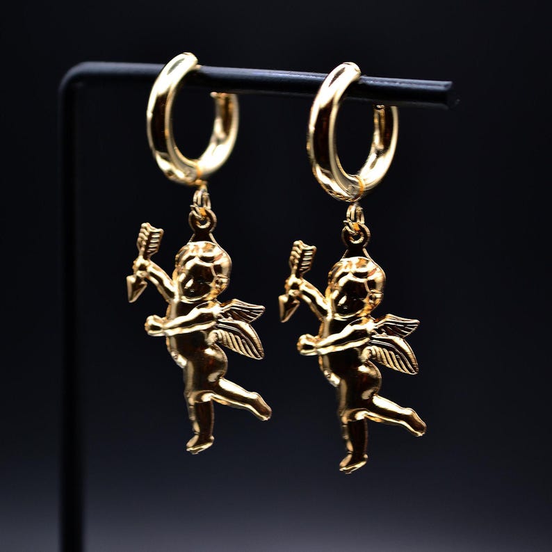Gold Cupid Angel Cherub Valentine’s Day Earrings